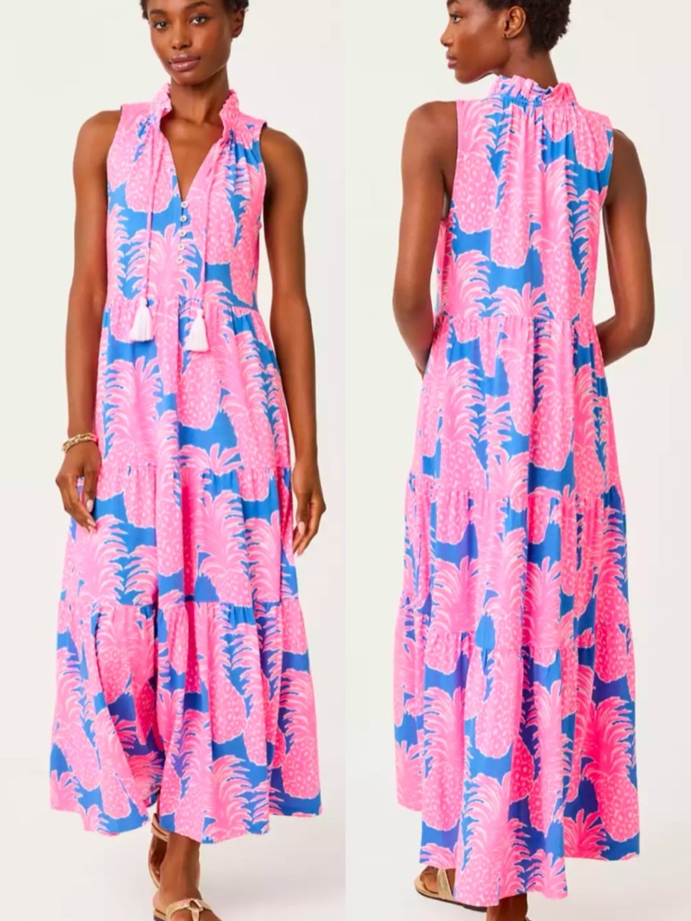 L NWT Lilly Pulitzer Malone Maxi Dress in Blue Haven Little Flamenco